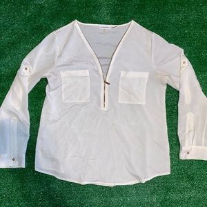 Calvin Klein Women's Shirt Blouse White Gold Trim